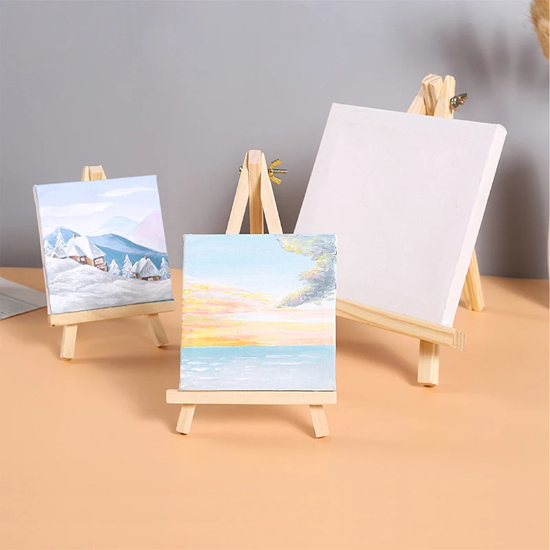 Kit 2 Mini Chevalets En Bois KELAV - 10 X 10 Cm, Pliables, Avec Toile, Pinceaux Et Peinture - Loisir Créatif Enfant/adulte